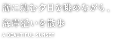 海に沈む夕日を眺めながら、海岸沿いを散歩